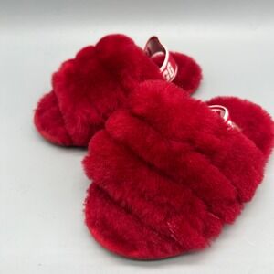 UGG Fluff Yeah Kids Red Sheepskin Slingback Slipper Slides 109857T‎ Sz 7 Toddler